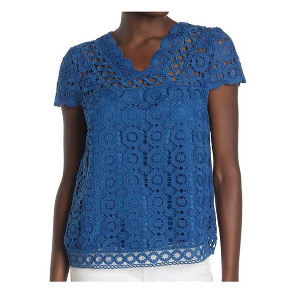 Laundry By Shelli Segal Tops - Laundry Shelli Segal Blue Lace Overlay Top S NWT